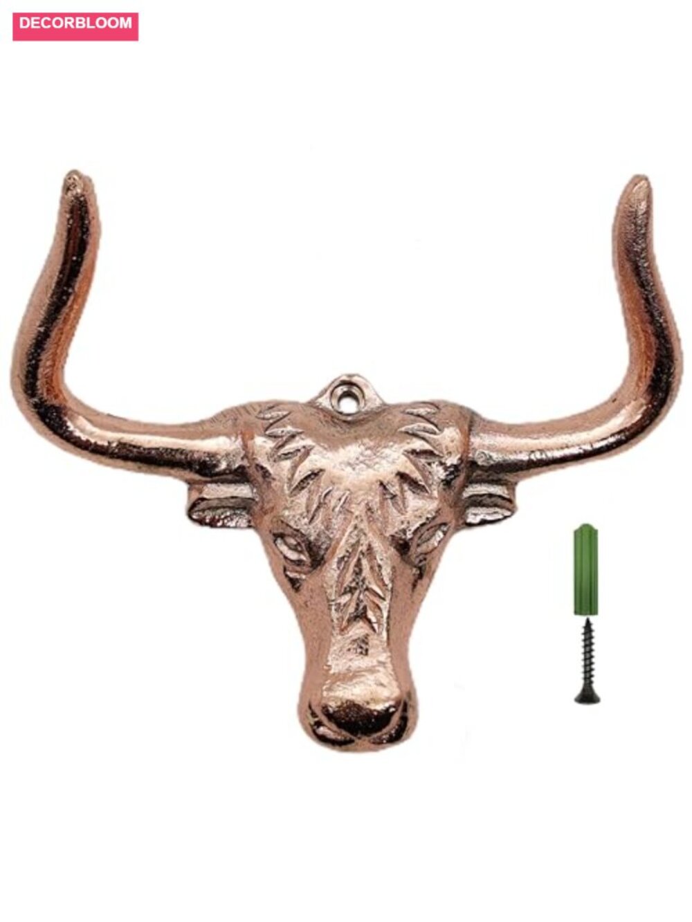 Brass Longhorn Steer Head Wall Hook Rustic Copper Finish